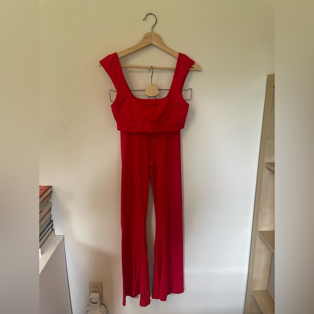 Red Scoop-Neck Two Piece Set